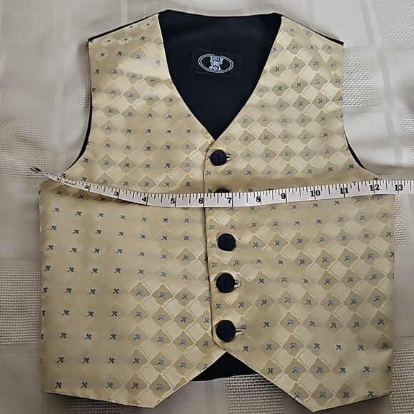 Top Kids Boy's Waist Coat Vest & Tie Size 6 Yellow & Navy Blue - Picture 8 of 16